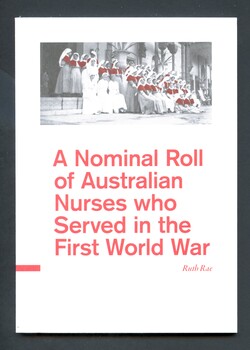 Paperback book, part of a boxed set. The front cover has a red, black and white photograph of a group of nurses: Nursing staff of the 2nd AGH, Ghizerah, Egypt. Back cover has abbreviated title printed in red and a summary of the book printed in black.