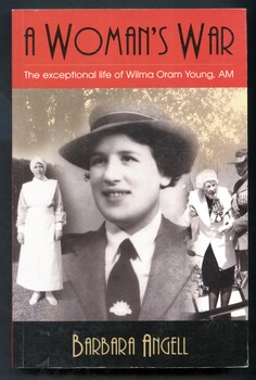 Illustrated paperback book, with three black and white photographs of Wilma Oram Young (as student nurse, in army uniform and in older age). 
The back cover has a summary of the book.
