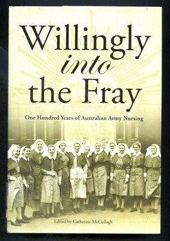 Illustrated hardcover book with dustjacket. Front of dust jacket has a grey, white and pale green photograph of a group of nurses (the sisters of the 21st AGH back in Australia following their long journey home from the Middle East, September 1942).  The back cover has a photograph of a group of army personnel with a truck marked with a red cross and draped with an Australian flag (members from the 2nd Health Support Battalion (Brisbane) made up the new Health Supplementation Team, East Timor August 2022. A summary of the book is printed on the back cover.
