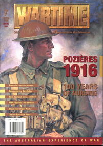 Illustrated Magazine. The front cover has a copy of a painting by Hilda Rix-Nicholas: Australian soldier of the Great War. The man is wearing a metal helmet and combat uniform. Title and list of contents are printed are printed in gold and red brown on front cover also