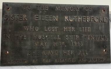 Plaque - Metal plaque, Plaque from sundial pedestal - memorial to Eileen Rutherford, [ca.1953]