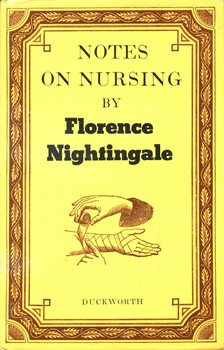 Book with dustjacket. Book has a dark blue cover, with abbreviated title, author's and publisher's names embossed in gilt on the spine. Dustjacket has a yellow background, the front of which has a decorative brown border within which abbreviated title, author's and publisher's name printed in black along with an illustration of two hands bandaging a third hand/arm (brown ink). This book was intended "to give hints for thought to women who have personal charge of the health of others...Knowledge which everyone ought to have-distinct from medical knowledge, which only a professional can have".