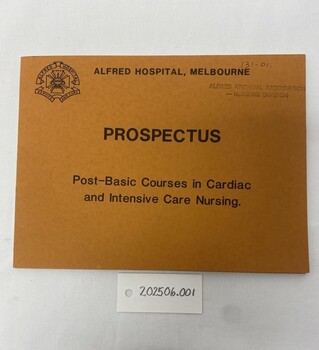 Printed booklet containing the prospectus from 1981 for Alfred Hospital Cardiac and Intensive care nursing courses.
