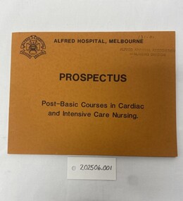 Printed booklet containing the prospectus from 1981 for Alfred Hospital Cardiac and Intensive care nursing courses.