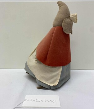 Handmade soft toy, in the shape of a mouse in nurses uniform. Includes pale blue dress, off white apron, red cape and white cap.