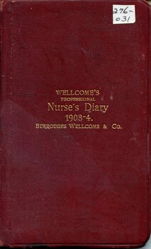 Front cover of Wellcome's professional nurse's diary (Colonial Edition) 1903-4