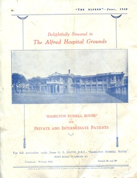 Back cover of 'The Alfred' official journal of the Alfred Hospital Melbourne June 1940