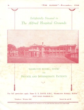 Back cover of 'The Alfred' official journal of the Alfred Hospital Melbourne, Victoria