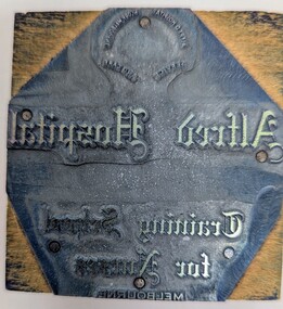 Functional object - Printers plate, "Alfred Hospital Training School for Nurses" printers plate