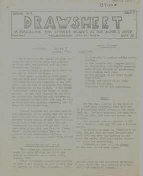 First page of "Drawsheet" magazine edition 2, September 1976
