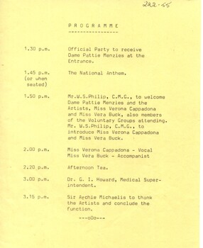 Programme inside 'The Alfred Hospital 1870-1970 a brief history'