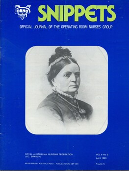 Front cover of 'Snippets - Official journal of the  operating room nurses group' April 1983