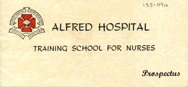 Front cover of Alfred Hospital Training School for Nurses prospectus 1956