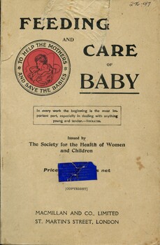 Front cover of 'Feeding and care of baby' by f Truby King 1921