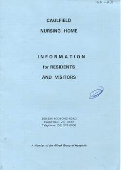 Front cover of  'Caulfield Nursing Home - information for residents and visitors'