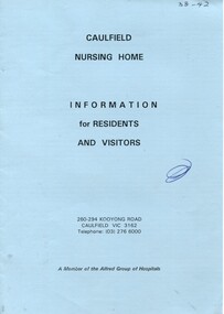 Front cover of  'Caulfield Nursing Home - information for residents and visitors'