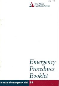 Front cover of 'The Alfred Healthcare Group Emergency Procedures Booklet' Alfred Campus January 1995