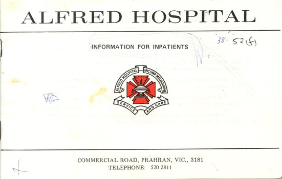 Front cover of booklet 'Alfred Hospital Information for Inpatients' Alfred Hospital, Melbourne