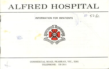 Front cover of booklet 'Alfred Hospital Information for Inpatients' Alfred Hospital, Melbourne