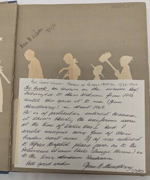Front end page, on which an explanatory note is taped