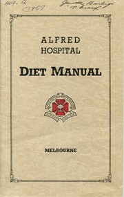 Front cover of Alfred Hospital Diet Manual, 1957
