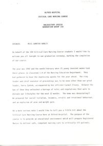 First page of valedictory speech, Samantha Hanley,1993