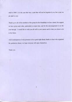 Fifth page of Valedictory Speech, Narelle Goldie, 1995