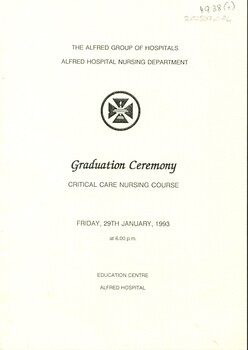 Front cover of Graduation Ceremony programme