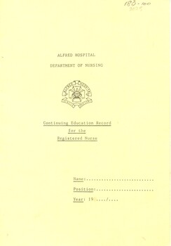  Front of Alfred Hospital Continuing Education Record for the Registered Nurse