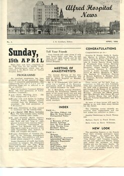 First page of  Alfred Hospital News, April 1956