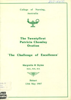 Front cover of The twentyfirst Patricia Chomley oration: 'The challenge of excellence'