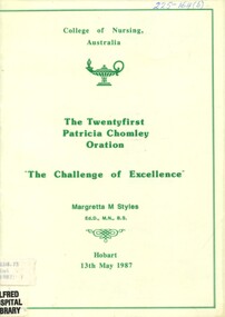 Front cover of The twentyfirst Patricia Chomley oration: 'The challenge of excellence'