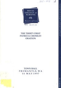 Front cover of : The thirty first Patricia Chomley oration: 'Transitions through time', Merle Parkes, 1997