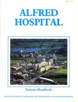 Front cover of Alfred Hospital patients handbook, Alfred Hospital, Melbourne, 1989