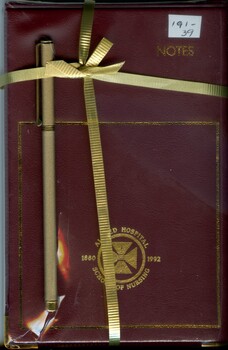 Front of Alfred Hospital School of Nursing notebook, 1992