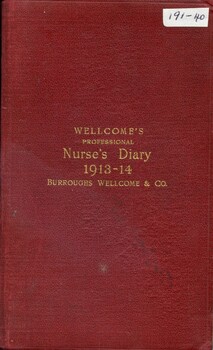 Front cover of Wellcome's professional nurse's diary (Australasian Edition) 1913-1914