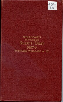 Front cover of Welcome's professional nurse's diary (Australasian Edition) 1907-8