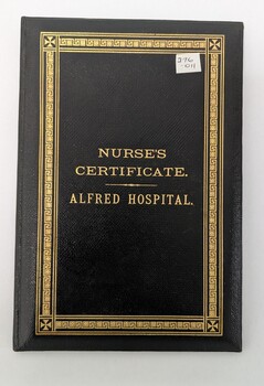 Front cover of Nurses Certificate Alfred Hospital - Elizabeth Bertha Wright 1908