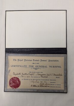 Nurses Certificate R.V.T.N.A- Elizabeth Bertha Wright 1908