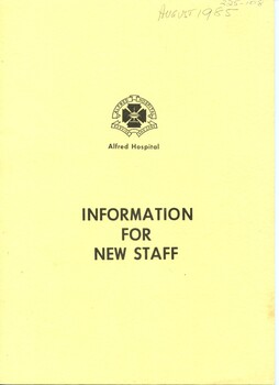 Front cover of Alfred Hospital information for new staff, Alred Hospital, 1985