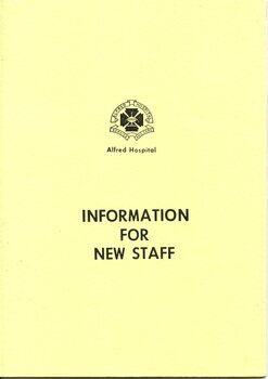  Front cover of Alfred Hospital information for new staff, 1986