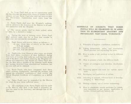 Second and third pages of 'Rules of the Alfred Hospital Nurse Training School'
