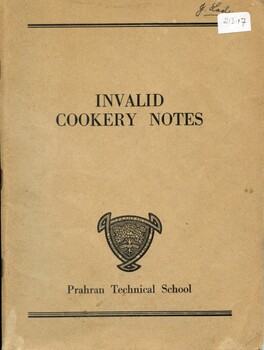 Front cover of Invalid Cookery Notes - Prahan Technical School, 1953