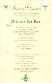 Christmas Day Fare, Alfred Hospital , 1955