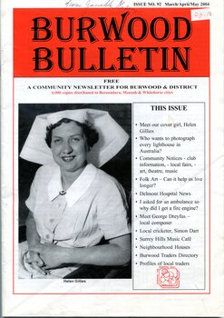 Front cover of Burwood Bulletin Issue No. 92 March/April/May 1992
