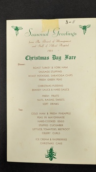 Front of menu: Christmas Day Fare, Alfred Hospital, 1954