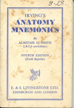 Front cover of Irving's anatomy mnemonics, Alastair G Smith, 1964