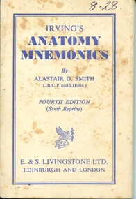 Front cover of Irving's anatomy mnemonics, Alastair G Smith, 1964