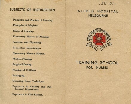 Front and back cover of Information pamphlet: Alfred Hospital training school for nurses general information