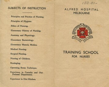 Front and back cover of Information pamphlet: Alfred Hospital training school for nurses general information